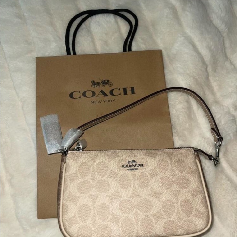 Coach Cream Wristlet Clutch with Signature Monogram